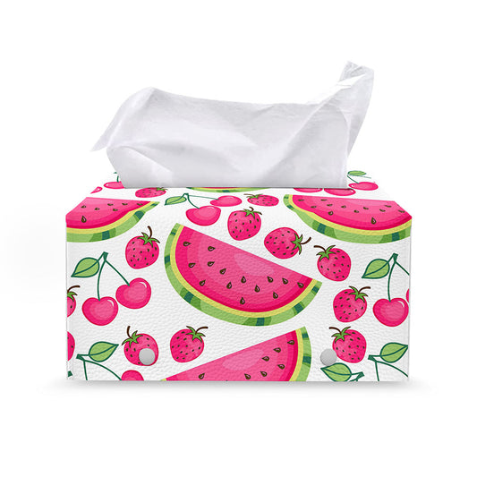 Cute Berry Watermelon Pattern Print Leather Tissue Box Cover
