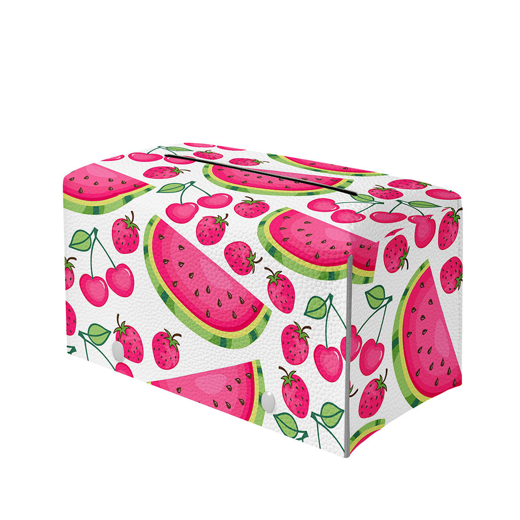 Cute Berry Watermelon Pattern Print Leather Tissue Box Cover