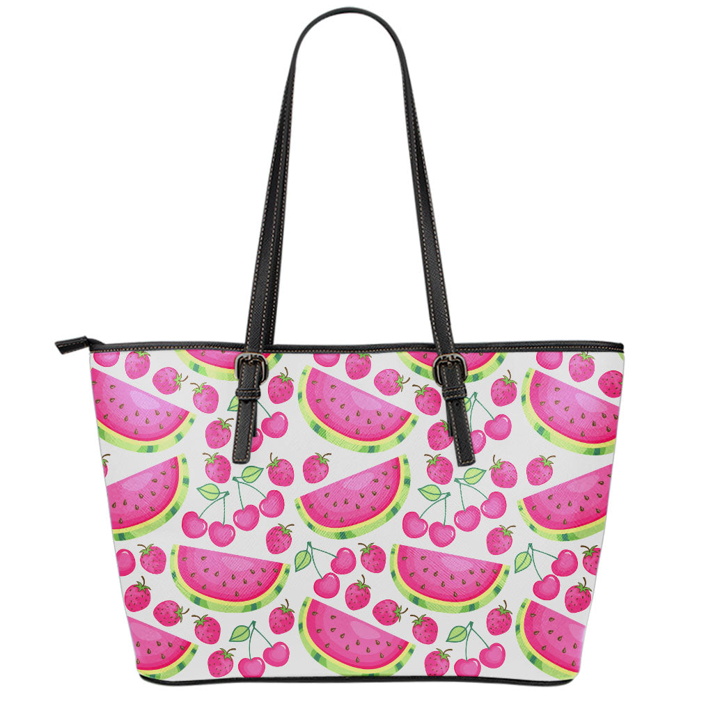 Cute Berry Watermelon Pattern Print Leather Tote Bag