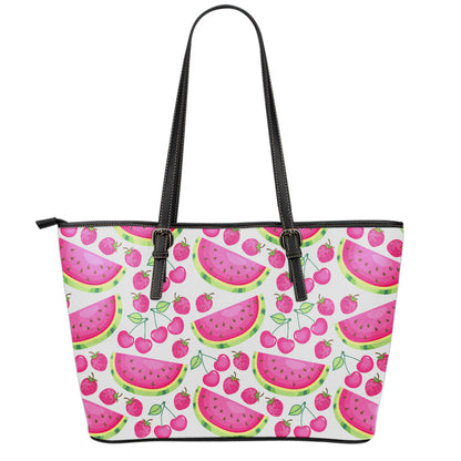 Cute Berry Watermelon Pattern Print Leather Tote Bag