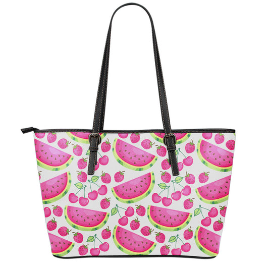 Cute Berry Watermelon Pattern Print Leather Tote Bag