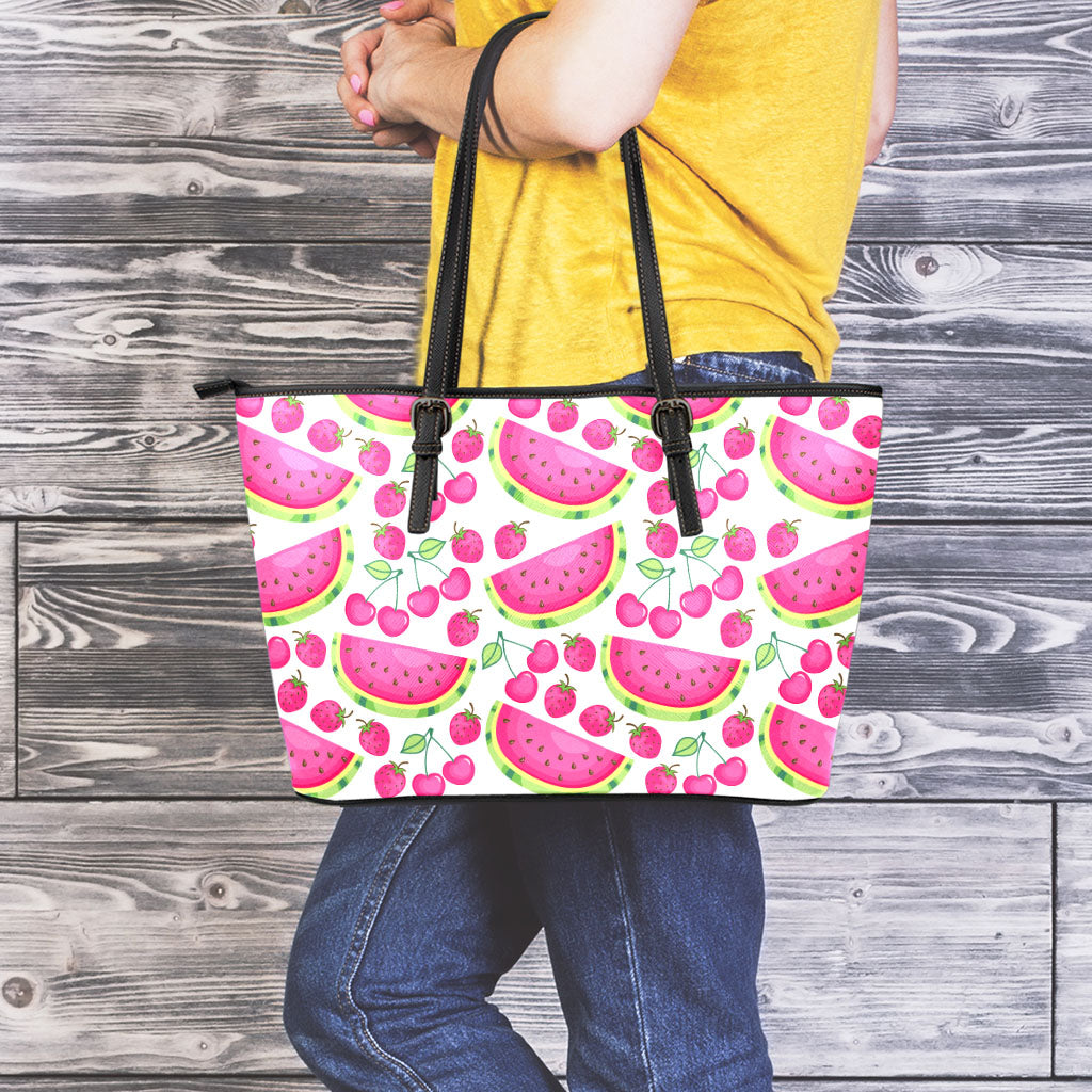 Cute Berry Watermelon Pattern Print Leather Tote Bag