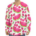 Cute Berry Watermelon Pattern Print Long Sleeve Baseball Jersey