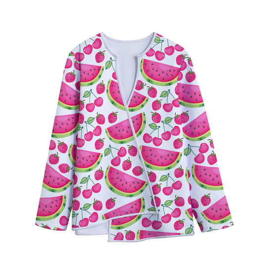 Cute Berry Watermelon Pattern Print Long Sleeve Short Coat