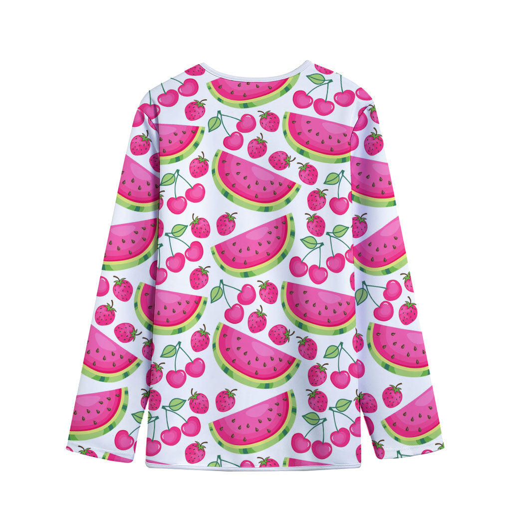 Cute Berry Watermelon Pattern Print Long Sleeve Short Coat