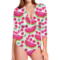 Cute Berry Watermelon Pattern Print Long Sleeve Swimsuit