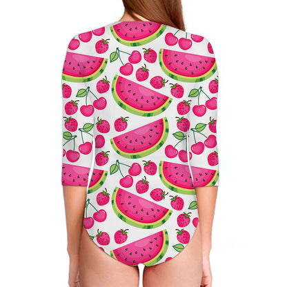 Cute Berry Watermelon Pattern Print Long Sleeve Swimsuit