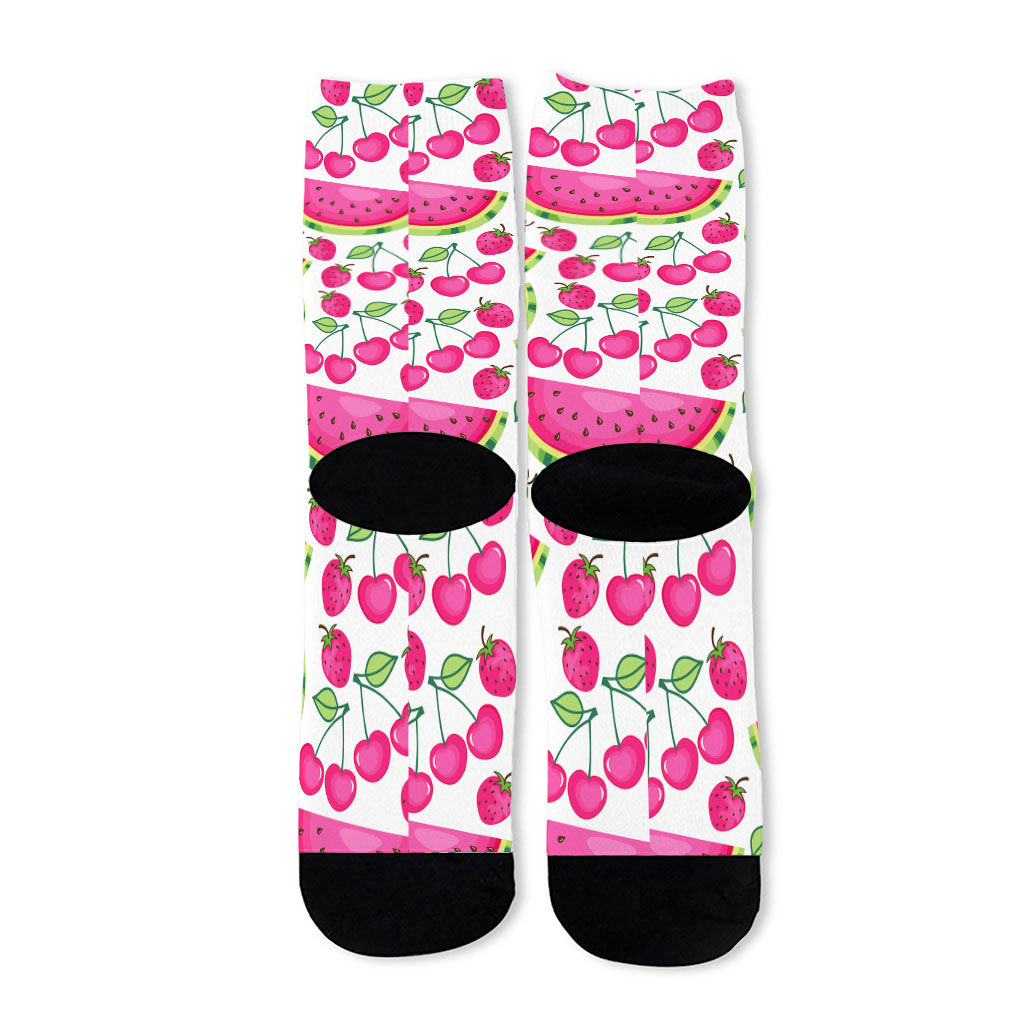 Cute Berry Watermelon Pattern Print Long Socks