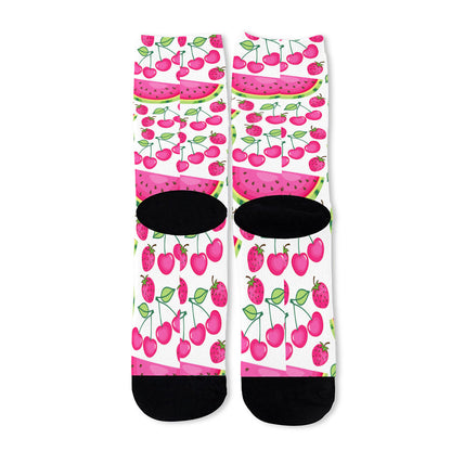 Cute Berry Watermelon Pattern Print Long Socks