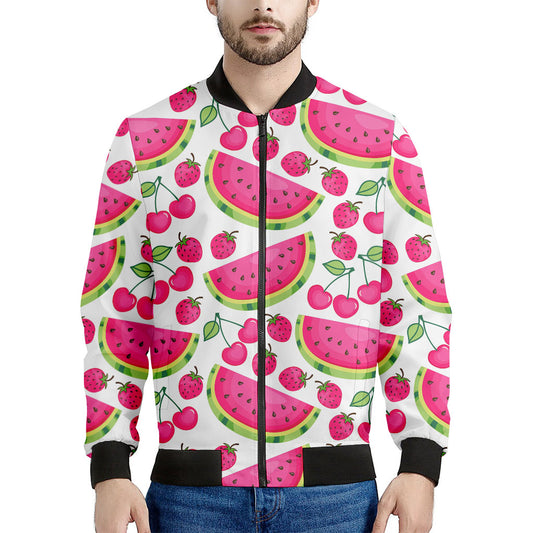 Cute Berry Watermelon Pattern Print Men's Bomber Jacket