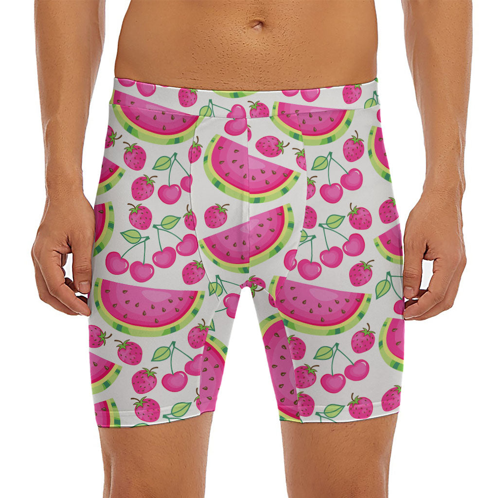 Cute Berry Watermelon Pattern Print Men's Long Boxer Briefs