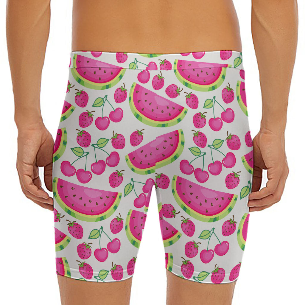 Cute Berry Watermelon Pattern Print Men's Long Boxer Briefs