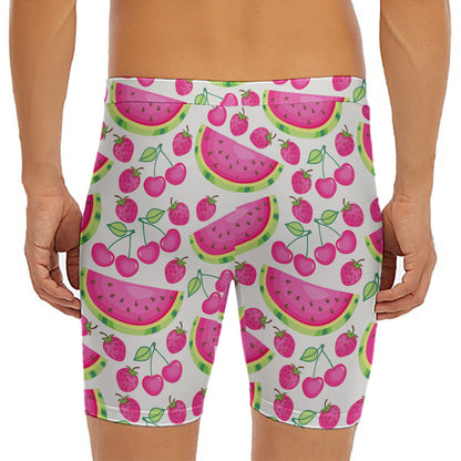 Cute Berry Watermelon Pattern Print Men's Long Boxer Briefs