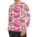 Cute Berry Watermelon Pattern Print Men's Long Sleeve Rash Guard