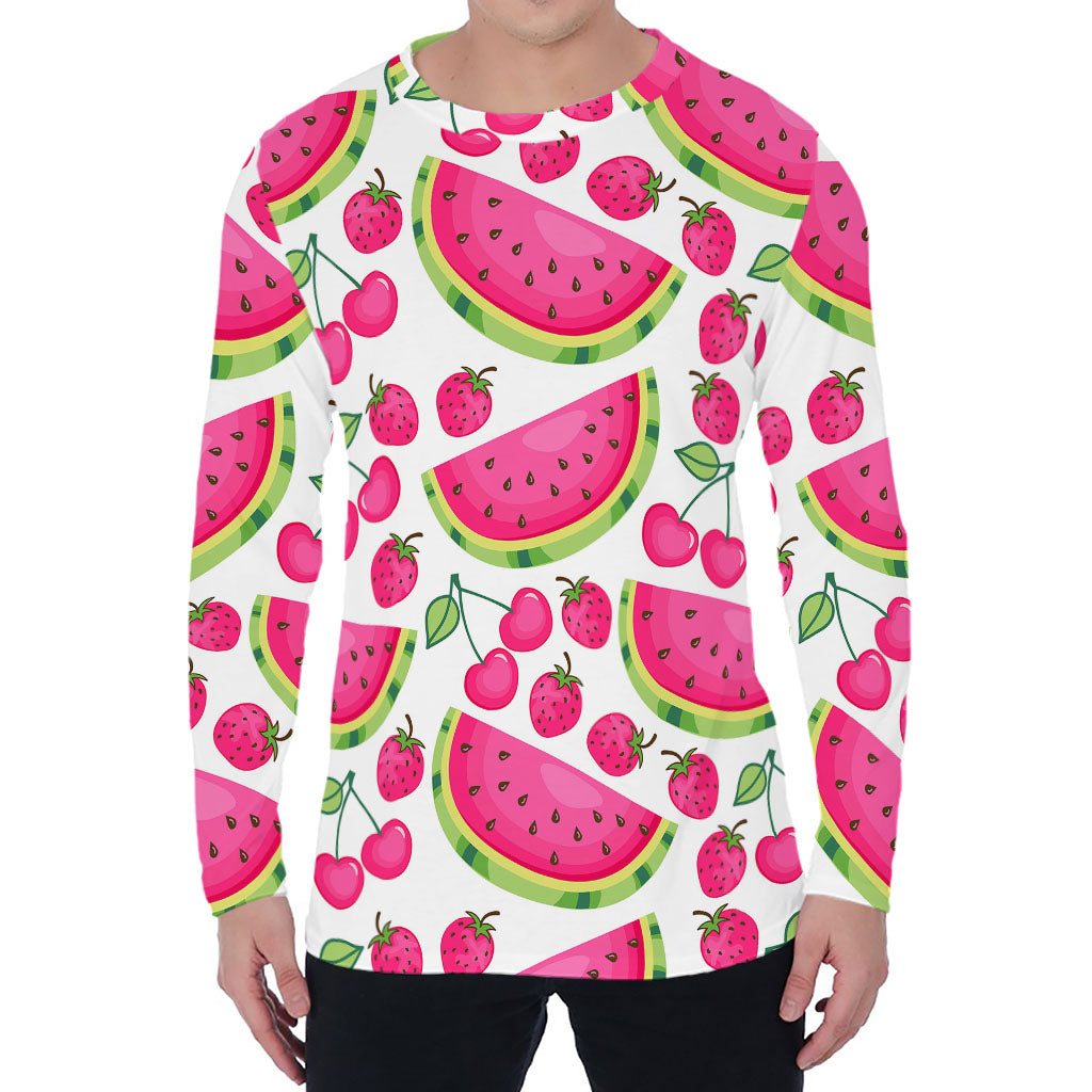 Cute Berry Watermelon Pattern Print Men's Long Sleeve T-Shirt