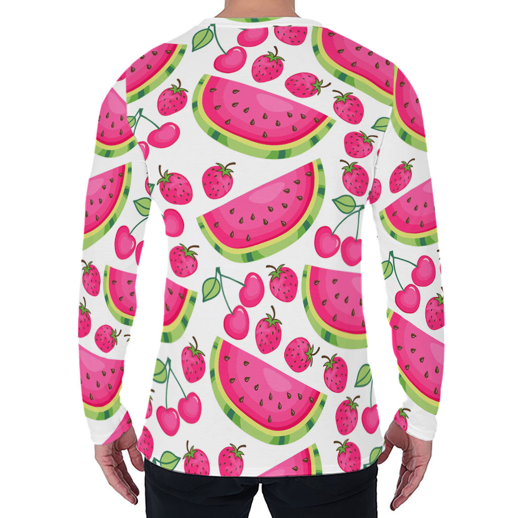 Cute Berry Watermelon Pattern Print Men's Long Sleeve T-Shirt
