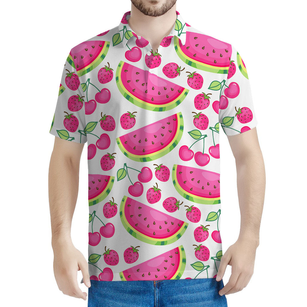 Cute Berry Watermelon Pattern Print Men's Polo Shirt