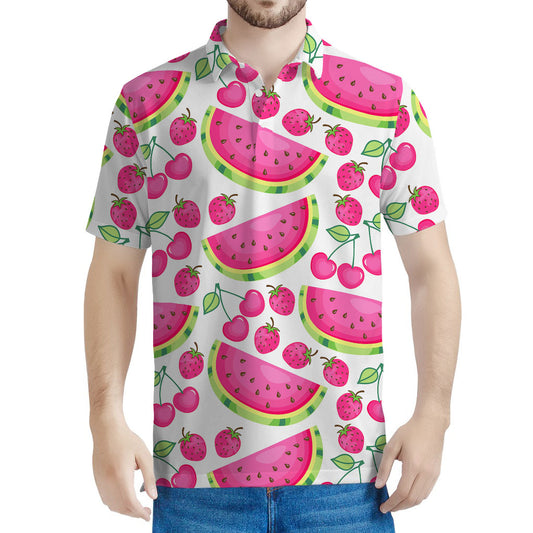 Cute Berry Watermelon Pattern Print Men's Polo Shirt