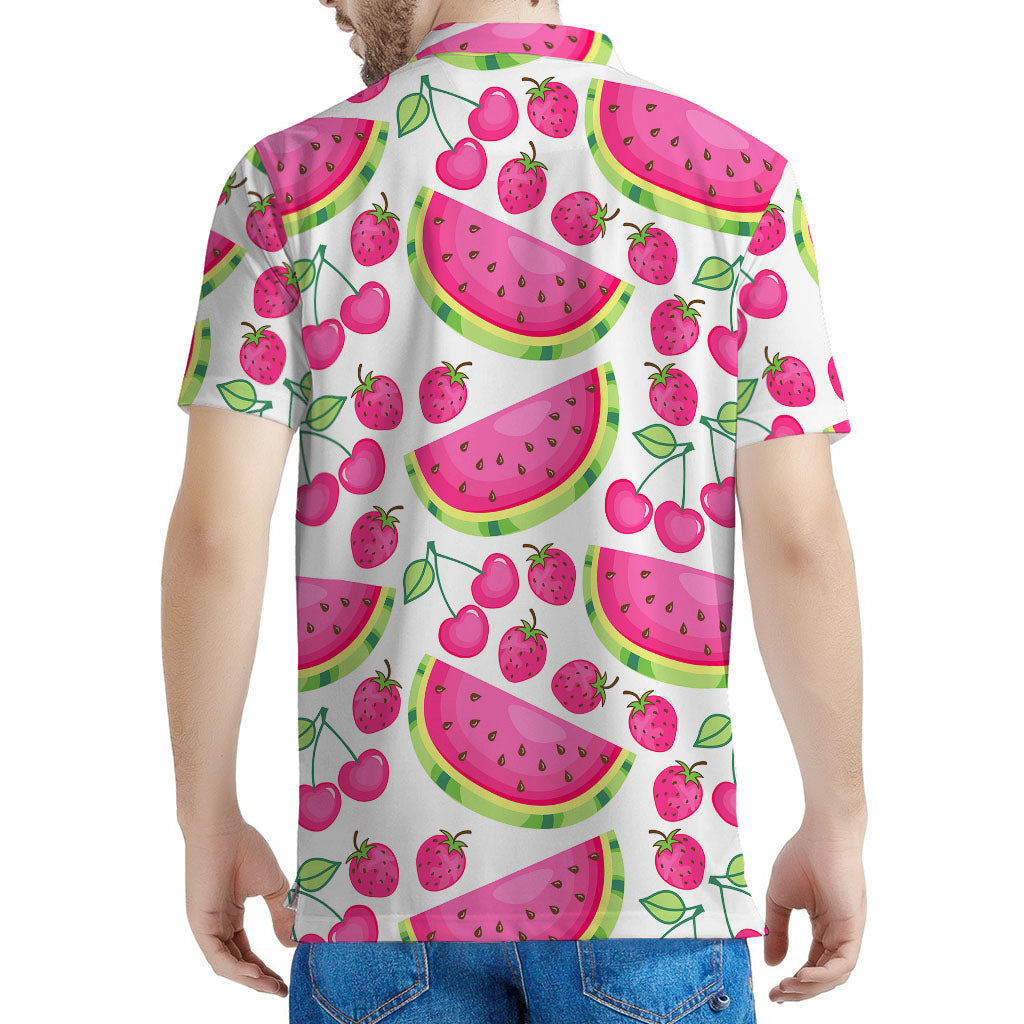 Cute Berry Watermelon Pattern Print Men's Polo Shirt