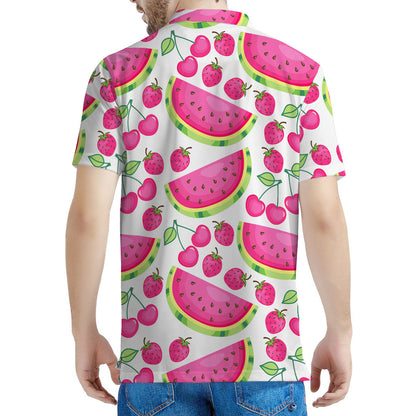 Cute Berry Watermelon Pattern Print Men's Polo Shirt