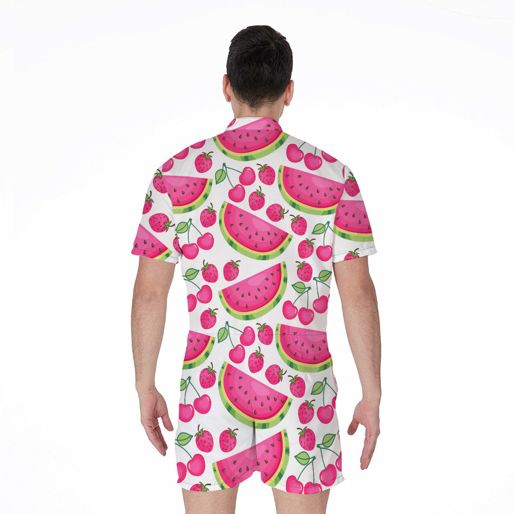 Cute Berry Watermelon Pattern Print Men's Rompers