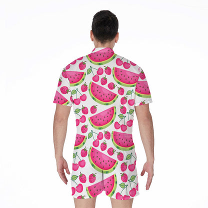 Cute Berry Watermelon Pattern Print Men's Rompers