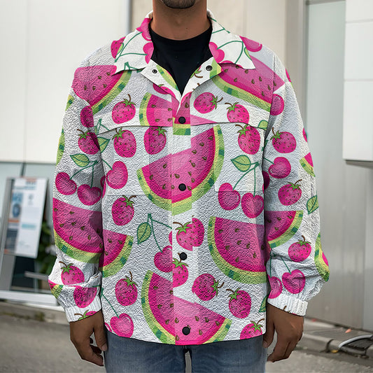 Cute Berry Watermelon Pattern Print Men's Shirt Jacket