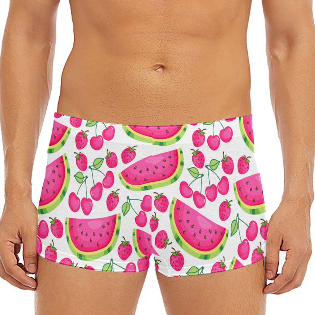 Cute Berry Watermelon Pattern Print Men's Short Boxer Briefs