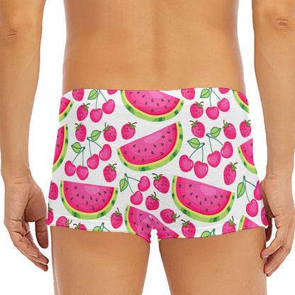 Cute Berry Watermelon Pattern Print Men's Short Boxer Briefs