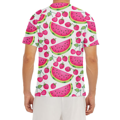 Cute Berry Watermelon Pattern Print Men's Short Sleeve Rash Guard