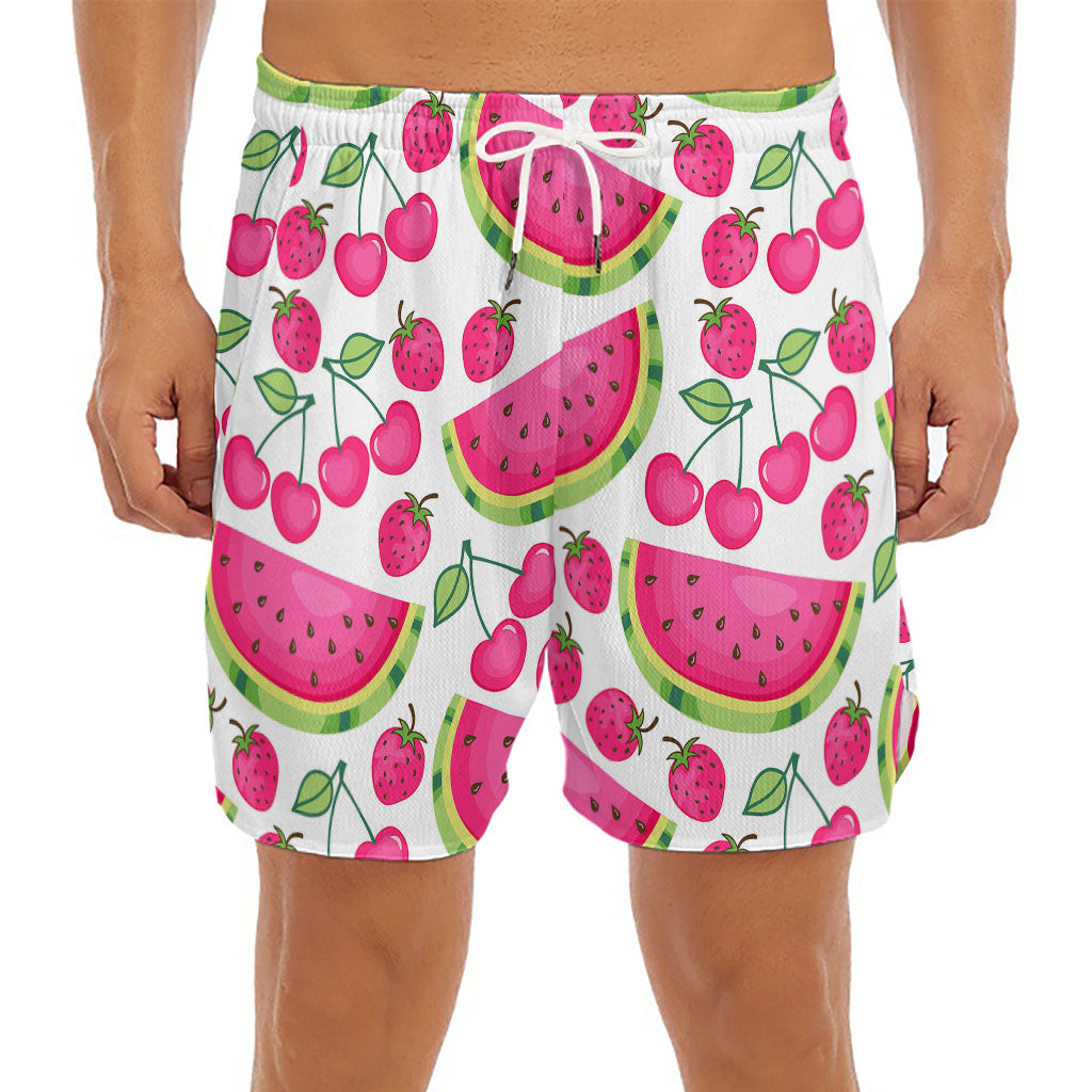 Cute Berry Watermelon Pattern Print Men's Split Running Shorts