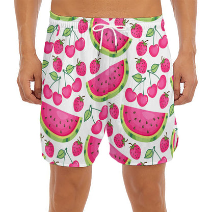 Cute Berry Watermelon Pattern Print Men's Split Running Shorts