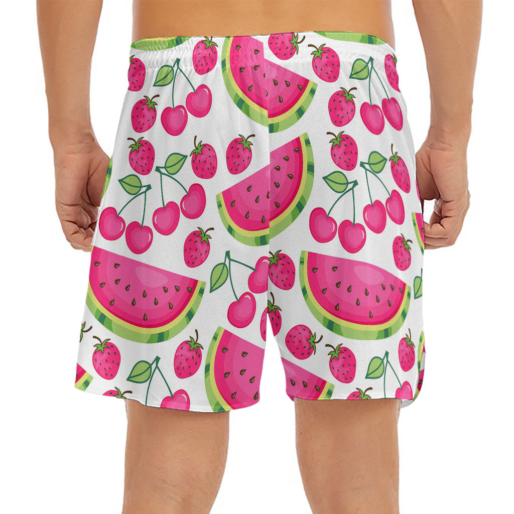 Cute Berry Watermelon Pattern Print Men's Split Running Shorts