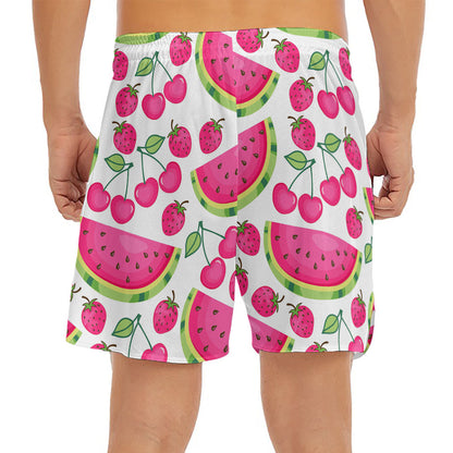 Cute Berry Watermelon Pattern Print Men's Split Running Shorts