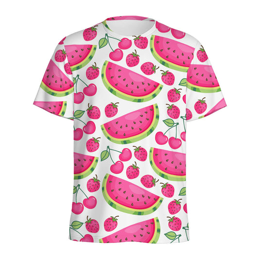 Cute Berry Watermelon Pattern Print Men's Sports T-Shirt