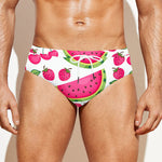 Cute Berry Watermelon Pattern Print Men's Swim Briefs