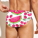Cute Berry Watermelon Pattern Print Men's Swim Briefs