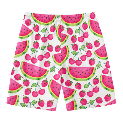 Cute Berry Watermelon Pattern Print Men's Swim Trunks