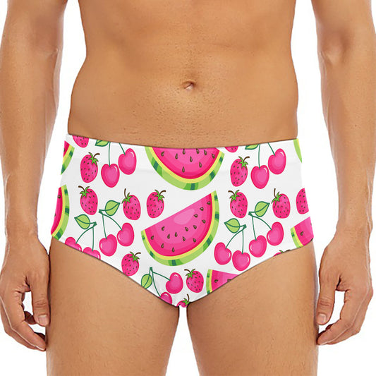 Cute Berry Watermelon Pattern Print Men's Triangle Swim Briefs