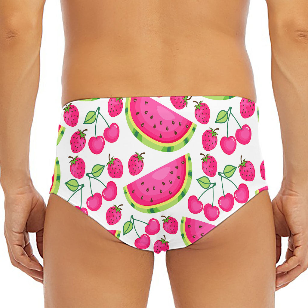 Cute Berry Watermelon Pattern Print Men's Triangle Swim Briefs
