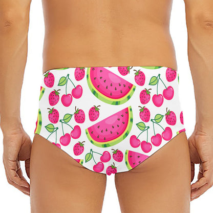 Cute Berry Watermelon Pattern Print Men's Triangle Swim Briefs