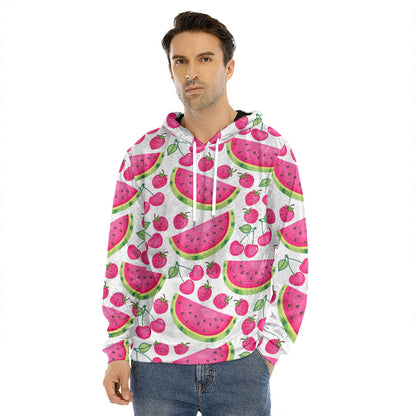 Cute Berry Watermelon Pattern Print Men's Velvet Pullover Hoodie