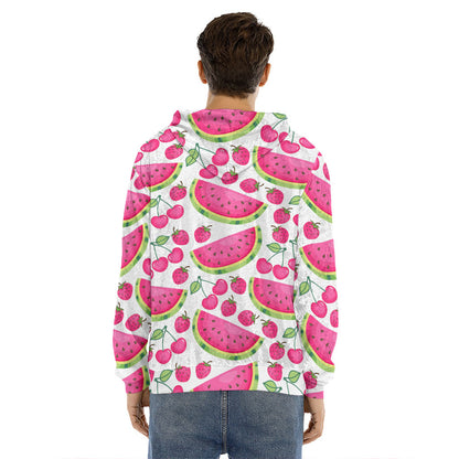 Cute Berry Watermelon Pattern Print Men's Velvet Pullover Hoodie