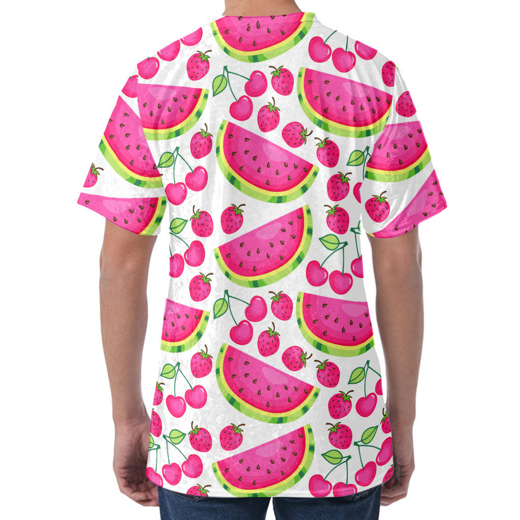 Cute Berry Watermelon Pattern Print Men's Velvet T-Shirt