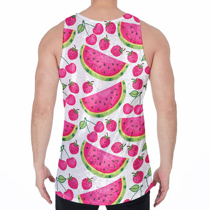 Cute Berry Watermelon Pattern Print Men's Velvet Tank Top