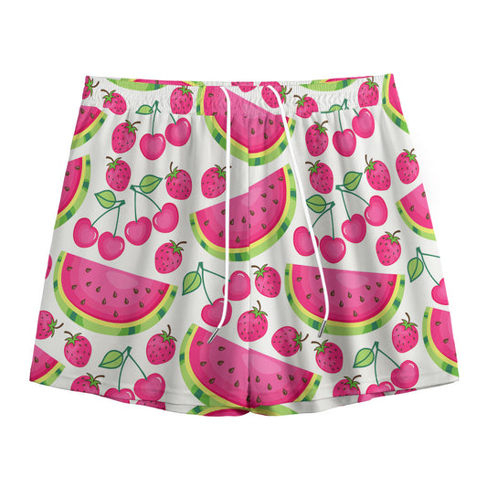 Cute Berry Watermelon Pattern Print Mesh Shorts