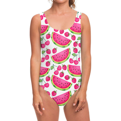 Cute Berry Watermelon Pattern Print One Piece Swimsuit