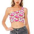 Cute Berry Watermelon Pattern Print One Shoulder Crop Top