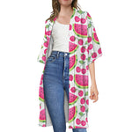 Cute Berry Watermelon Pattern Print Open Front Beach Cover Up