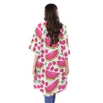 Cute Berry Watermelon Pattern Print Open Front Beach Cover Up